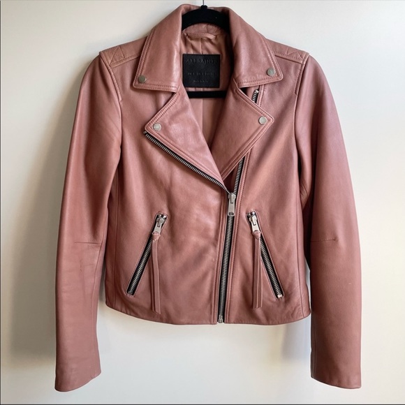All Saints Jackets & Blazers - AllSaints Dalby Rose Pink Leather Biker Jacket Size US 4